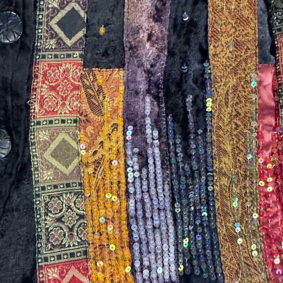 Coldwater Creek Jacket Womens Small Petite Black Patchwork Sequined Velvet - Picture 10 of 14